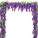 Wisteria Artificial Flowers Garland, 2Pcs Total 14.4ft Silk Faux Wisteria Vine Kit, Hanging Flower Plant for House Outdoor Garden Ceremony Outside Wedding Arch Floral Decor (2, Purple)
