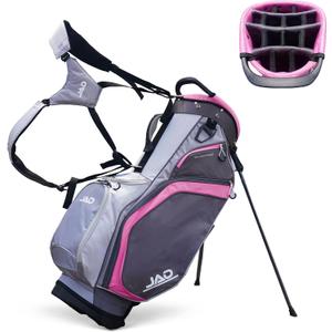 JAD Lightweight Womens Golf Bag, Golf Stand Bag for Women/Ladies, 14-Way Top Dividers, Ultra Lightweight, Large Pockets for Accessories, Durable Water Resistant, Pink/Grey