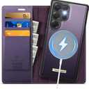 Wallet Case for Samsung Galaxy S25 Ultra Compatible with Magsafe, 2-in-1 PU Leather Flip RFID Blocking Card Holder Stand Shockproof Magnetic Detachable Cover for Galaxy S25 Ultra, Purple