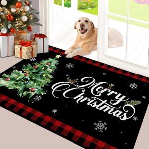 Svepndic 32"x47" Merry Christmas Door Mat Non Slip Welcome Doormat,Winter Xmas Holiday Floor Mat Washable Low Profile Entrance Doormat for Kitchen Indoor Outdoor Christmas Decor