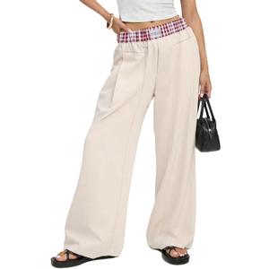 Wide Leg Slacks Pants for Women Pull on High Waisted Business Trousers with 3 Pockets for Casual Office Wear (S)