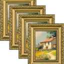 Eletecpro 3x4 Picture Frames Set of 4, Rustic Gold Frames with Glass Cover, Ornate Vintage Photo Frame Displays 3x4 Photo for Tabletop, Gold