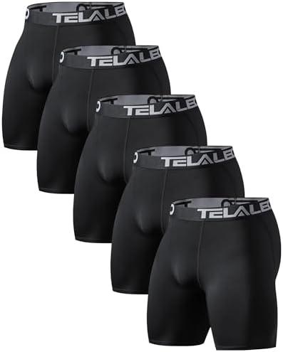 TELALEO 6 or 5 Pack Compression Shorts for Men Spandex Sport Shorts Athletic Workout Running Performance Baselayer Underwear L