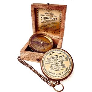Gift for Son from Mom Dad | Engraved Compass 2" - Father to Son Gifts, Mom to Son Gifts for Graduation 2025, Birthday Baptism Confirmation Communion