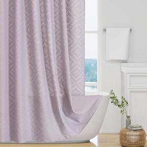 3D Embossed Pattern Shower Curtain, Jacquard Rhomboid Pattern Vintage Bathroom Curtain, Waterproof Fabric Shower Curtains with Hooks,72 x 72, Lavender