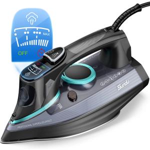 Steam Iron for Clothes 1700W with Non-Stick Ceramic Soleplate 3-Way Auto Shutoff Self-Cleaning Digital LCD Display Anti-Drip Precision Tips for Home and Travel Steamer (Grey)