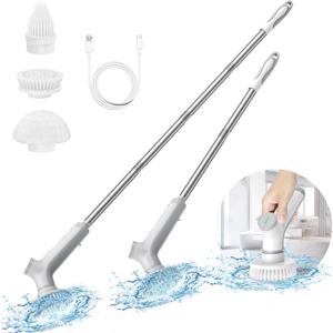 VEWIOR Electric Spin Scrubber, Cordless Cleaning Brush with 3 Adjustable Angle 2 Speeds 3 Replaceable Brush Heads, Electric Cleaning Brush for Floor Bathroom Tub Tile Kitchen Window (Gray)