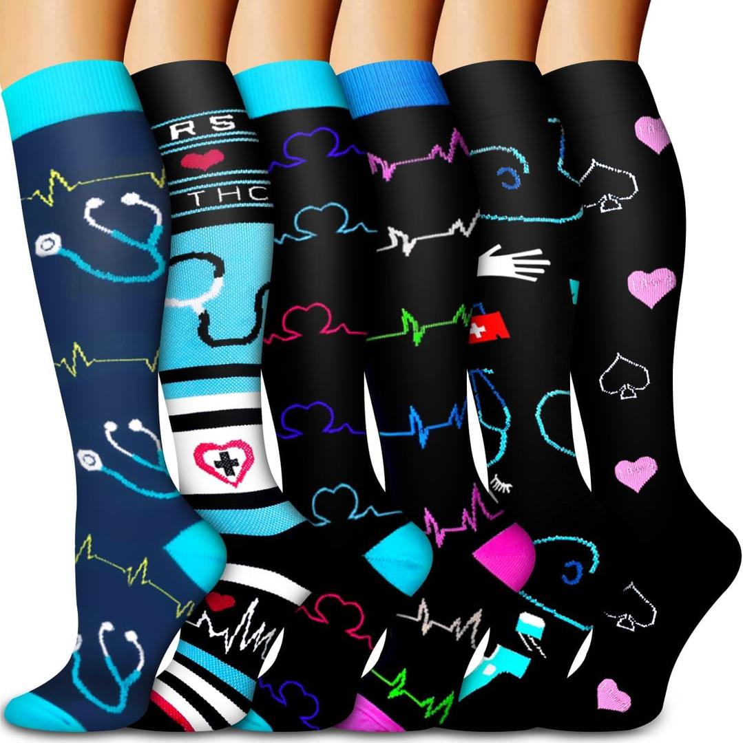 Compression Socks for Women & Men Circulation (6 Pairs) 15-20 mmHg is Best Support for Athletic Running,Nurse (Small-Medium)