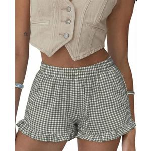 Aoulaydo Boxer Shorts for Women Pajama Gingham Shorts Casual Lounge Sleep Plaid Y2K Beach Bottoms for 2026 Summer, Large
