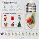 Christmas Tree Lights for Indoor, Snow Globe String Lights, Christmas Snow Globes String Lights Battery Operated, 10LED Globe Bulbs String Light with Tree& Snow & Cute Ornaments for Bedroom 2Pack (2 pcs Mixed Christmas elements)