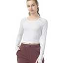Women's Long-Sleeve Crop Top - Open Back Tie, Thumbholes Moisture-Wicking Quick-Dry for Yoga, Fitness & Workout Bright White, Medium