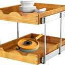 DINDON 2 Tier Pull Out Cabinet Organizer (14" W x 18" D) Slide Out Wood Drawer, Two Tier Sliding Shelf Organization and Storage