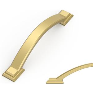 Amerdeco 10 Pack Brushed Gold Cabinet Pulls 3.75 Inch(96mm) Hole Centers, Handles for Kitchen Cabinet Hardware, Arch Cabinet Handles for Bathroom ZH0016