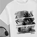 OYOANGLE Mens Palm Tree Print Short Sleeve Graphic T Shirt Hawaiian Summer Beach T-Shirt (White, L)