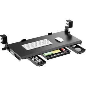 Height Adjustable Keyboard Tray Under Desk Slide Out, 27(33 Including Clamps)*11 Inch, Ergonomic Keyboard & Mouse Drawer Extender Holder, Sturdy C-Clamp Mount, for Home, Office, Black