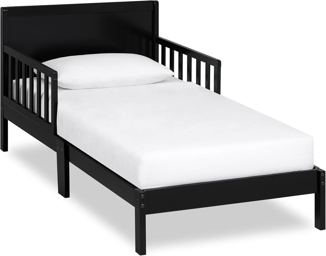 Dream On Me Brookside Wooden Toddler Bed in Black, Greenguard Gold & JPMA Certified, Kids Bed with Safety Rails, Low-to-Floor Design, Non-Toxic Pinewood Finish