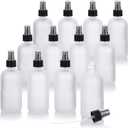 JUVITUS (12 pack) 8 oz Frosted Clear Glass Boston Round Bottle with Black Fine Mist Sprayer