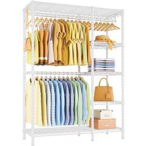 Ulif F2 Clothes Rack, 5 Tiers Heavy Duty Garment Rack for Bedroom, Freestanding Adjustable Closet Storage Organizer, 46.1" W x 15.4" D x 78.3" H, Load 630lbs, Upgraded White
