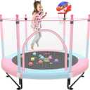 5FT Trampoline for Kids Toddler Indoor Trampoline with Safety Enclosure Net, Mini Basketball Hoop, Jumping Mat for Home Entertainment Equipment Outdoor Backyard Games
