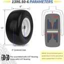 13x6.50-6 Flat Free Lawn Mower Tire and Wheel, Solid Smooth Zero Turn Mower Front Tire Assembly, with 3/4" & 5/8" Bearing, 4"-6.5" Centered Hub, Compatible with Lawnmower Garden Tractor, 2 Pack