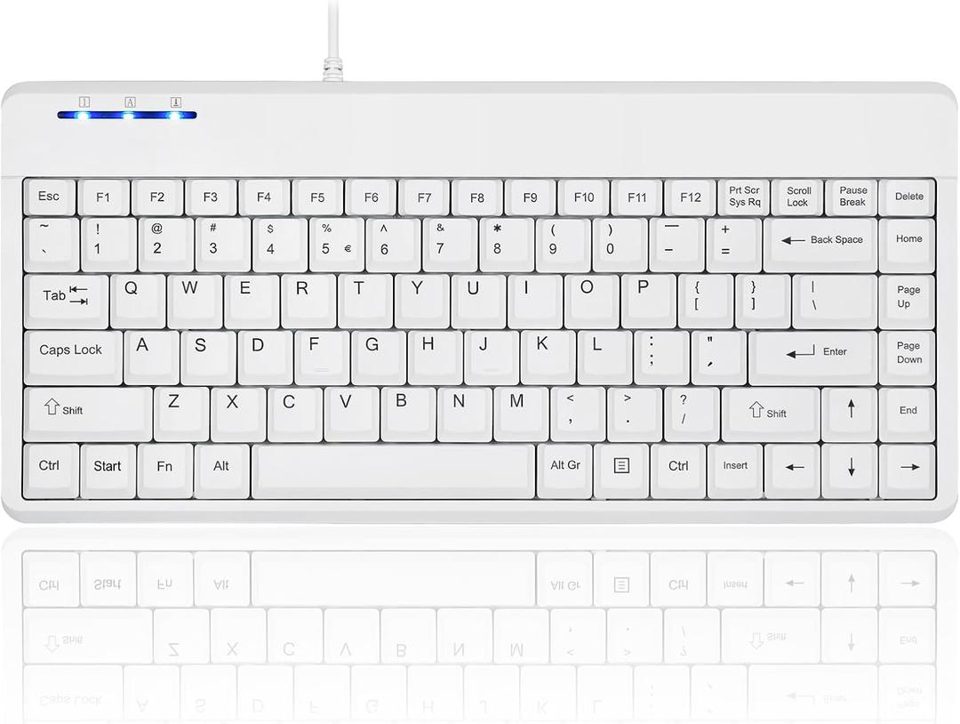 Perixx PERIBOARD-409WU US, Wired USB Mini Keyboard - White - US English