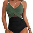 Blooming Jelly Womens One Piece Swimsuit Metal Modest Tummy Control Bathing Suit Slimming Full Coverage Mesh Swim Suits L