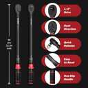 VANPO 1/2-Inch Drive Click Torque Wrench, 20-260 Ft-Lb/27.1-352.3 Nm, 22.04", Dual Direction, 72 Tooth, Adjustment Torque Wrench with 1/2" to 3/8" Adapter & 125mm Extension Bar for Car & Truck