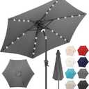 FLAME&SHADE 10ft Solar Outdoor Umbrella - 24 LED Lighted Patio Umbrella with Centre Surround Light, Table Umbrellas with Tilt & Crank for Pool, Porch, Garden, Deck, Backyard UV Protection (Anthracite)