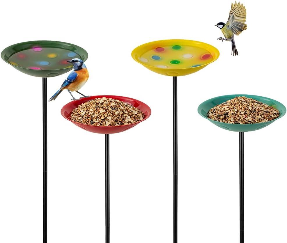 VEWOGARDEN 4 Pack Bird Bath for Outside Small Metal Bird Bath with Stake Outdoor Birdbath Set for Garden, Patio, Lawn Decor