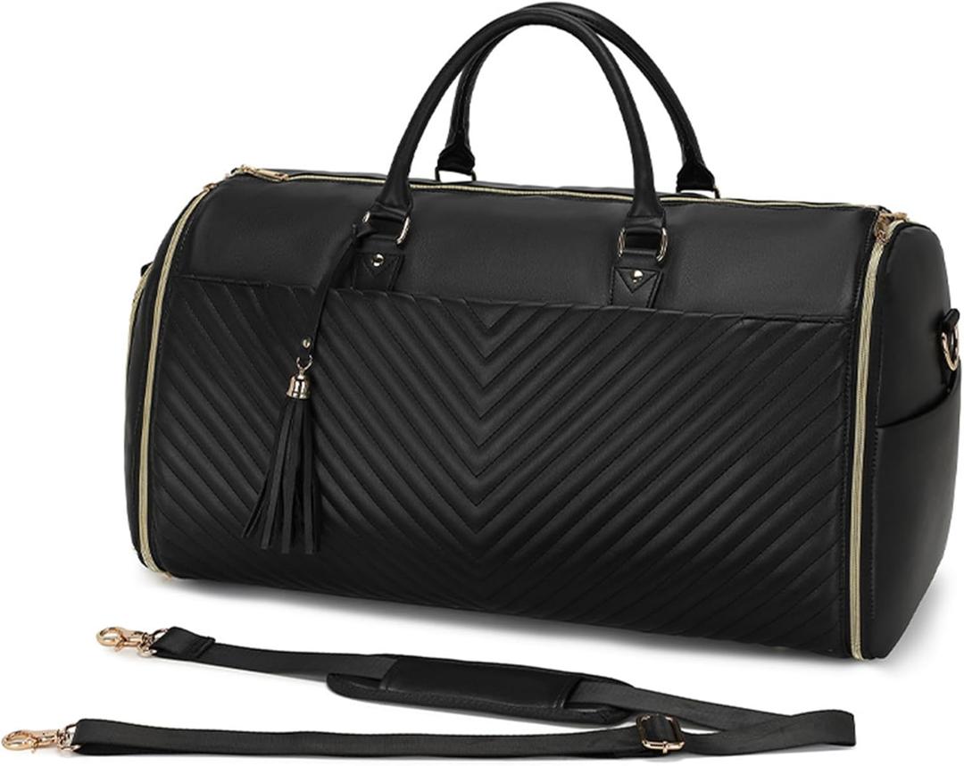 Garment Bag for Travel, 2 in 1 Carry On Duffle Bag with Shoe Pouch, Convertible Foldable Hanging Suitcase Dress Suit Business Travel Bags (Black)