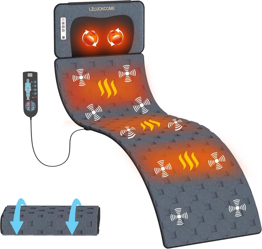 Full Body Massage Mat with Heat 10 Vibrating Motors & 9 Massage Modes 4 Heating Pads Massager Chair Pad Back Massager with Movable Neck Pillow Heating Pad with Auto Shut Off