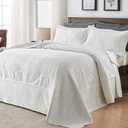 Qucover White Oversized King Bedspread 128 x 120, Lightweight California King Quilts, 3 Piece Vintage Coin Pattern Soft Microfiber Extra Large Bedding with Shams