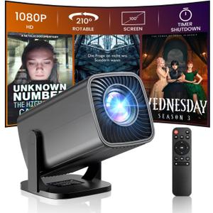 Mini Projector, Full HD 1080P Support Portable Outdoor Movie Projector, Smart Projector Compatible with Smartphone/TV Stick/Laptop/USB/HDMI, Indoor & Outdoor Use