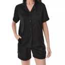 DAVID ARCHY Satin Pajamas for Women 2 Piece Summer Sleepwear Set, Smooth Wrinkle-Resistant Loungewear(S, Black) (Black)
