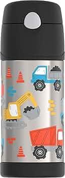 THERMOS FUNTAINER Water Bottle with Straw - 12 Ounce, Construction Site - Kids Stainless Steel Vacuum Insulated Water Bottle with Lid
