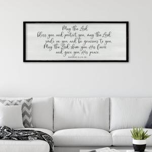 ZZJJHYWGQ Christian Wall Decor Numbers 6:24-26 Bible Verse Catholic Sign 40"15" for Living Room Religious Scripture Art Christ Jesus Family Large Wooden Framed Home Hanging (Black)