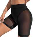 OYOANGLE Women's Sheer Mesh High Waist Biker Shorts Skinny Short Leggings Slip Shorts (X-Large, Black)