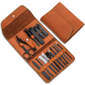 Gifts for Men/Women, Stainless Steel Manicure Set with PU leather case, Personal care tool (brown)