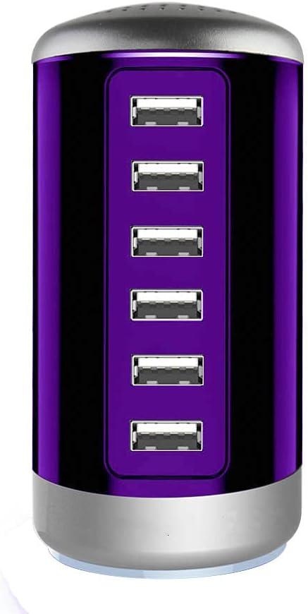 Universal USB Charger 6-Port Desktop USB Charging Station Hub with Smart Identification Technology Compatible with iPhone iPad Cell Phone Tablets(Purple) (AA-Purple)