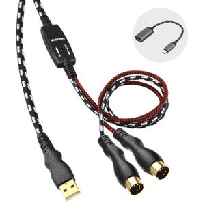 MIDI Cable, MIDI to USB Interface Cable 4.5FT,MIDI Interface in-Out to USB Cord Adapter with Indicator for Piano Keyboard to PC Mac Laptop,Arranger Keyboard Tool