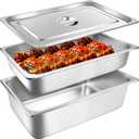 3 Pack Full Size 4 Inch, 6 Inch Hotel Pan with Lid Perforated Steam Table Pan Chafing Pans Steam Table Tray Stainless Steel Restaurant Supplies for Buffets Catering Commercial Kitchen