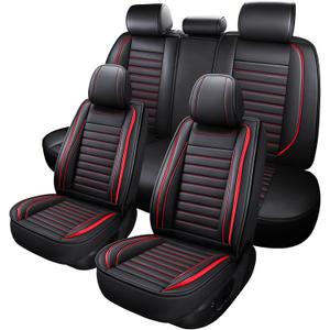 MINGBRON Leather Car Seat Covers Full Set, Universal Faux Leather Car Seat Covers 5 Seats, Automotive Seat Covers for Most Sedans SUVs Trucks, Front and Rear Seat Covers,Wine Red