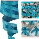 HUIHUANG Turquoise Velvet Wired Ribbon with Glitter Stripe Edges 2.5 inch Truquoise Blue Christmas Ribbon for Trees, Bows Making, Wreath Supplies, Gift Wrapping, Garland, Home Decor, Crafts -10 Yards
