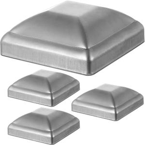 4 Pcs Galvanized Metal Post Decking Cap Covers Wood Fence Post Water-Proof UV-Proof Durable (4" X 4",Silver)