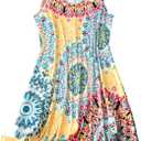COZYEASE Women's Plus Size Bohemian Graphic Midi Dress V Neck Sleeveless Flared Boho Dresses (3X-Large Plus, Yellow)
