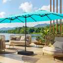 SUPERJARE 15FT Outdoor Patio Umbrella with Base Included, Double Sided Pool Umbrellas with Fade Resistant Canopy, Extra-Large Table Umbrella for Deck, Market, Backyard, Light Blue