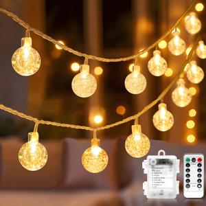 Metaku Globe String Lights Fairy Lights Battery Operated 16.4ft 50LED String Lights with Remote Waterproof Indoor Outdoor Hanging Lights Decorative Christmas Lights for Home Party Patio Garden Wedding