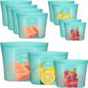 Reusable Food Bags, 8 Pack 100% Silicone Food Storage Bags Stand Up Zip Lock Container, Freezer Microwave Oven Dishwasher Safe, 4 Medium 2 Small 2 Extra Small, Aqua