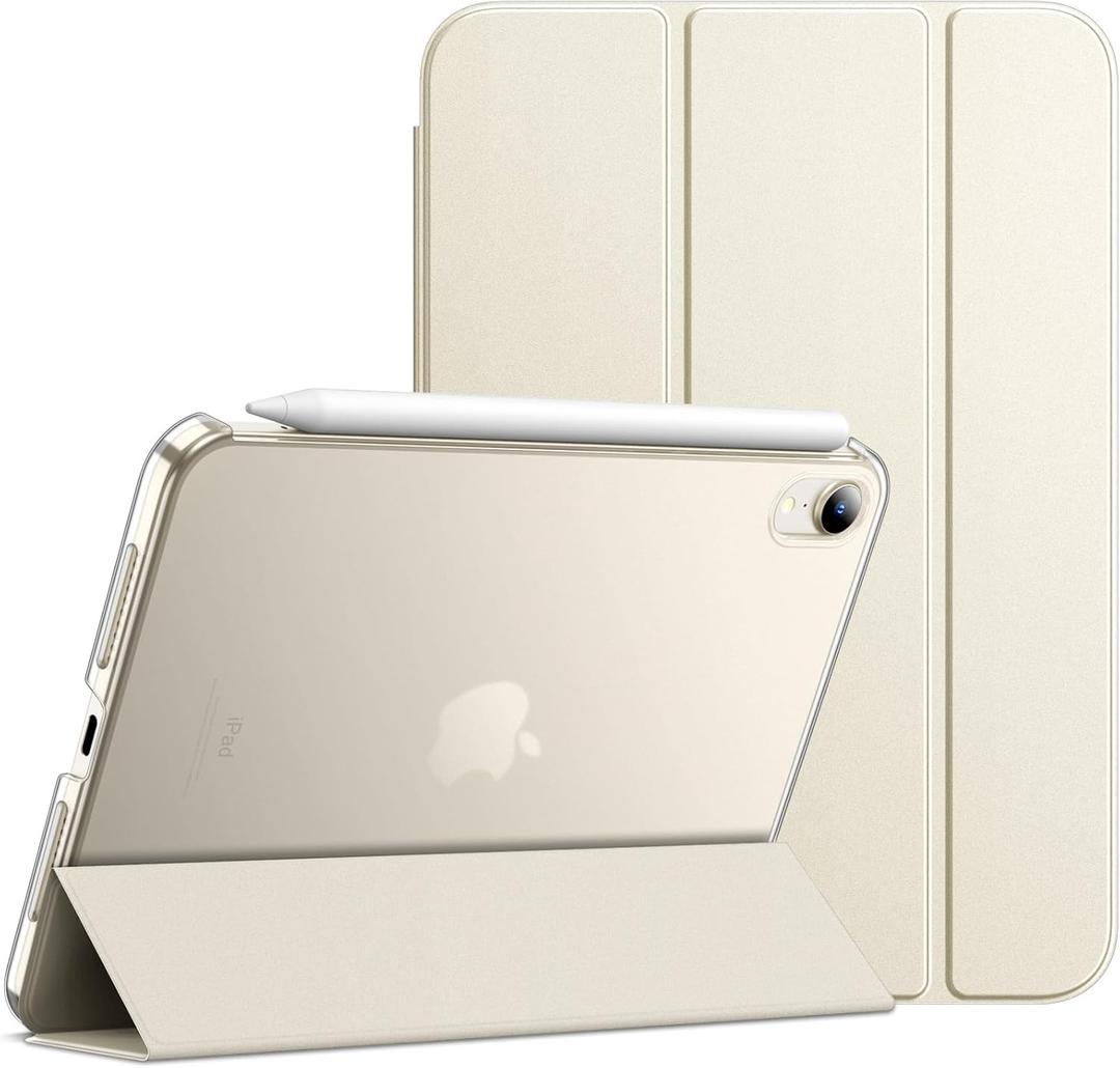 JETech Case for iPad mini (A17 Pro, 2024 Model, 7th Generation) / mini 6 (2021 Model, 6th Generation), Slim Stand Hard Back Shell Smart Cover with Auto Wake/Sleep (Starlight)