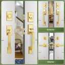 Moquin Double Front Door Lock Set, Brushed Gold Square Front Door Hardware Set with Dummy, Heavy Duty Door Handle with Deadbolt, Stain Brass Double Entry Door Lock Set with Reversible Handle